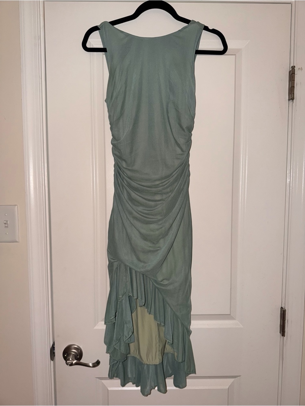 Amazon Sage Green High-Low Ruched Sleeveless Dress